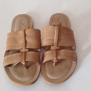 Caslon Women's Sandals Summer Shoes Size 7M Slip On Leather Flats Brown Tan